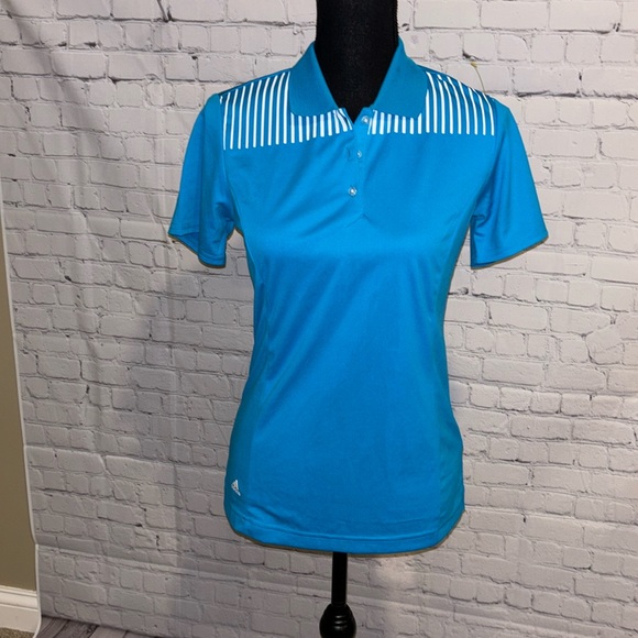 NWT ADIDAS Climachill Polo Golf top.  Turquoise and white. Women’s size Small. - Picture 1 of 9